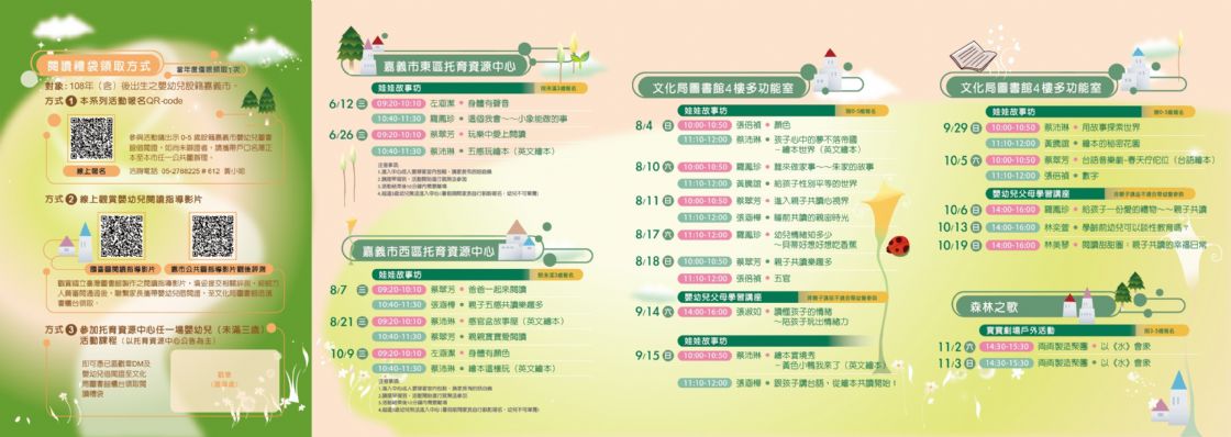 113年嘉義市公共圖書館嬰幼兒閱讀推廣活動/ 用愛種植的閱讀森林. 整體活動資訊表